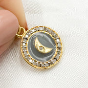 Diamond Sterling Silver Round Moon Enamel Charm
